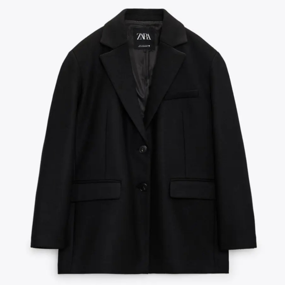 NEW ZARA WOMAN OVERSIZED WOOL BLEND BLAZER JACKET BLACK